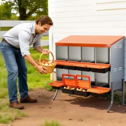 VEVOR Chicken Nesting Boxes, 8 Compartments, with Support Legs, Easy Egg Collection, Galvanized Steel and High-Strength Plastic, Roll Away Nesting Boxes for Chickens and Hens Laying Eggs, Orange