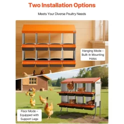 VEVOR Chicken Nesting Boxes, 8 Compartments, with Support Legs, Easy Egg Collection, Galvanized Steel and High-Strength Plastic, Roll Away Nesting Boxes for Chickens and Hens Laying Eggs, Orange
