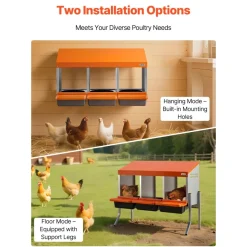 VEVOR Chicken Nesting Boxes, 3 Compartments, with Support Legs, Easy Egg Collection, Galvanized Steel and High-Strength Plastic, Roll Away Nesting Boxes for Chickens and Hens Laying Eggs, Orange