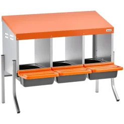VEVOR Chicken Nesting Boxes, 3 Compartments, with Support Legs, Easy Egg Collection, Galvanized Steel and High-Strength Plastic, Roll Away Nesting Boxes for Chickens and Hens Laying Eggs, Orange