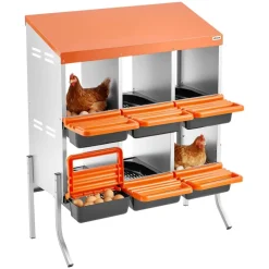 VEVOR Chicken Nesting Boxes, 6 Compartments, with Support Legs, Easy Egg Collection, Galvanized Steel and High-Strength Plastic, Roll Away Nesting Boxes for Chickens and Hens Laying Eggs, Orange