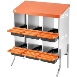 VEVOR Chicken Nesting Boxes, 6 Compartments, with Support Legs, Easy Egg Collection, Galvanized Steel and High-Strength Plastic, Roll Away Nesting Boxes for Chickens and Hens Laying Eggs, Orange