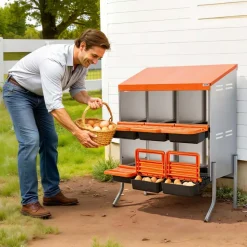 VEVOR Chicken Nesting Boxes, 6 Compartments, with Support Legs, Easy Egg Collection, Galvanized Steel and High-Strength Plastic, Roll Away Nesting Boxes for Chickens and Hens Laying Eggs, Orange