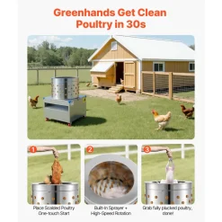 VEVOR Chicken Plucker Machine, 23.6 in Drum, 2200W & 240RPM Electric Chicken Plucking Machine with 119 Soft Fingers & Transport Wheels, Stainless Steel Feather Remover for Processing 2-4 Chicks Once
