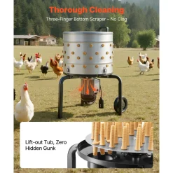 VEVOR Chicken Plucker Machine, 19.7 in Drum, 750W & 275RPM Electric Chicken Plucking Machine with 98 Soft Fingers & Transport Wheels, Stainless Steel Feather Remover for Processing 2 Chicks Once