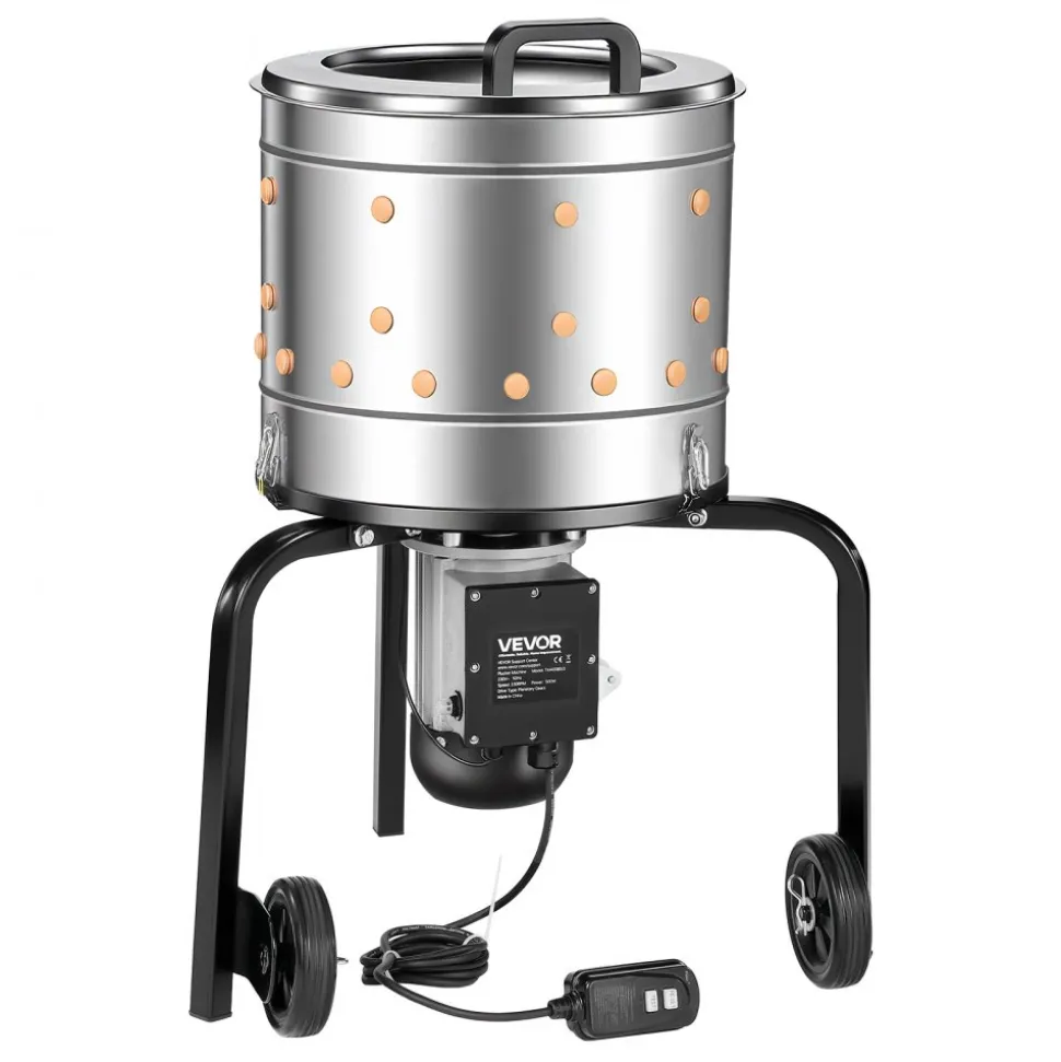 VEVOR Chicken Plucker Machine, 15.7 in Drum, 550W & 275RPM Electric Chicken Plucking Machine with 114 Soft Fingers & Transport Wheels, Stainless Steel Feather Remover for Processing 1-2 Chicks Once