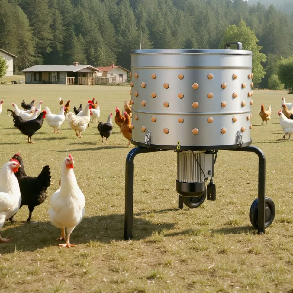VEVOR Chicken Plucker Machine, 25.6 in Drum, 1200W & 275RPM Electric Chicken Plucking Machine with 158 Soft Fingers & Transport Wheels, Stainless Steel Feather Remover for Processing 4 Chicks Once