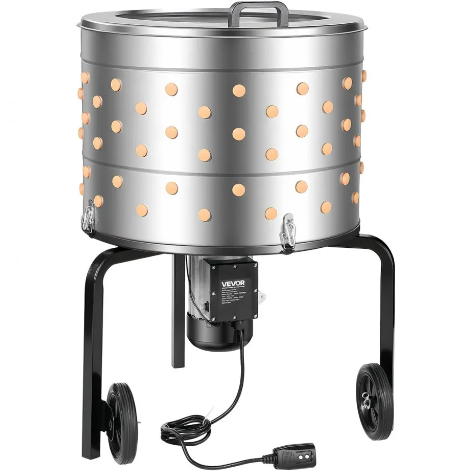 VEVOR Chicken Plucker Machine, 25.6 in Drum, 1200W & 275RPM Electric Chicken Plucking Machine with 158 Soft Fingers & Transport Wheels, Stainless Steel Feather Remover for Processing 4 Chicks Once