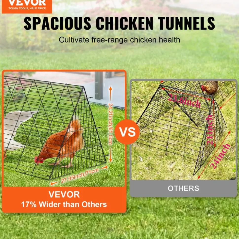 VEVOR Chicken Tunnels, 118.1 x 28 x 24.2 inch (LxWxH) Chicken Tunnels for Yard, Portable Chicken Tunnels for Outside Easy Installation, Chicken Coop Run, Suitable for Chickens, Ducks, Rabbits