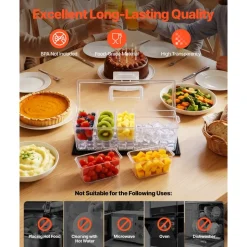 VEVOR Chilled Condiment Server Caddy, 5 Compartment Ice Cooled Serving Container, Plastic Fruit Garnish Tray Platter with Lid, for Taco Salad Bar Accessories, Party Home Restaurant Supplies