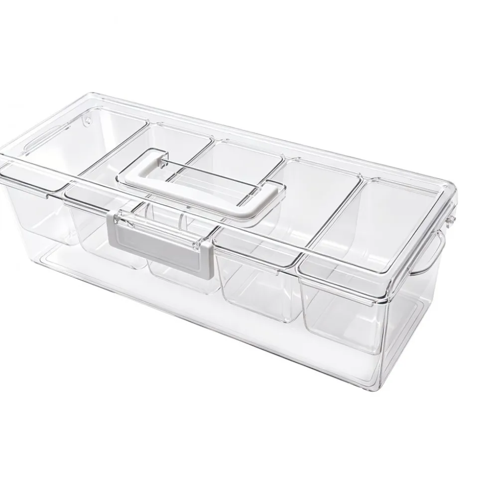 VEVOR Chilled Condiment Server Caddy, 5 Compartment Ice Cooled Serving Container, Plastic Fruit Garnish Tray Platter with Lid, for Taco Salad Bar Accessories, Party Home Restaurant Supplies