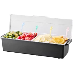 VEVOR Chilled Condiment Server, 4 Compartment Ice Cooled Condiment Serving Container, Chilled Garnish Tray Bar Caddy with Lid, for Bartending & Serving Taco, Salad, Fruit, Home & Restaurant Supplies