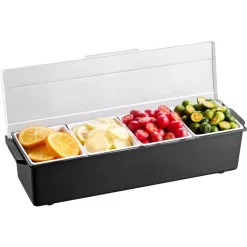 VEVOR Chilled Condiment Server, 4 Compartment Ice Cooled Condiment Serving Container, Chilled Garnish Tray Bar Caddy with Lid, for Bartending & Serving Taco, Salad, Fruit, Home & Restaurant Supplies