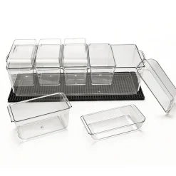 VEVOR Chilled Condiment Server Caddy, 5 Compartment Ice Cooled Serving Container, Plastic Fruit Garnish Tray Platter with Separate Lid, for Taco Salad Bar Accessories, Party Home Restaurant Supplies