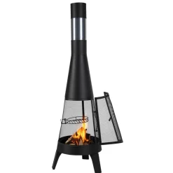 VEVOR Chiminea, 20 Inch Outdoor Wood Burning Firepit, Conical Fireplace for BBQ & Warming, Outside Wooden Fire Pit with Grill Mesh, Chimney Coat & Rustproof Chiminea Lid, for Patio, Garden, Backyard