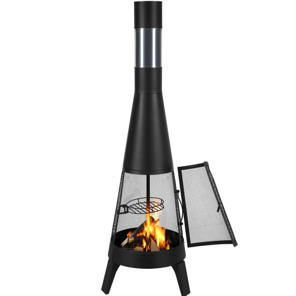 VEVOR Chiminea, 20 Inch Outdoor Wood Burning Firepit, Conical Fireplace for BBQ & Warming, Outside Wooden Fire Pit with Grill Mesh, Chimney Coat & Rustproof Chiminea Lid, for Patio, Garden, Backyard