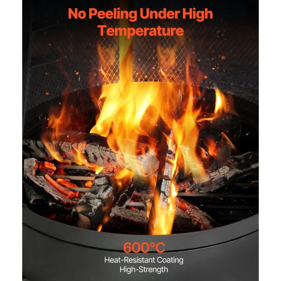 VEVOR Chiminea, 20 Inch Outdoor Wood Burning Firepit, Conical Fireplace for BBQ & Warming, Outside Wooden Fire Pit with Grill Mesh, Chimney Coat & Rustproof Chiminea Lid, for Patio, Garden, Backyard
