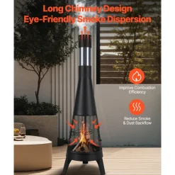 VEVOR Chiminea, 20 Inch Outdoor Wood Burning Firepit, Conical Fireplace for BBQ & Warming, Outside Wooden Fire Pit with Grill Mesh, Chimney Coat & Rustproof Chiminea Lid, for Patio, Garden, Backyard