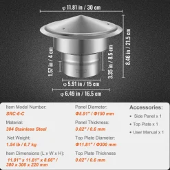VEVOR Chimney Cap, 6 inch, 304 Stainless Steel Round Roof Rain Cap, 11.81-inch Increased Caps, All Weather & Reinforced Screws & Easy Installation, for Perfect Insulation Vent Cover Outside, Silver