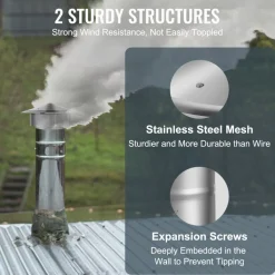 VEVOR Chimney Cap, 6 inch, 304 Stainless Steel Round Roof Rain Cap, 11.81-inch Increased Caps, All Weather & Reinforced Screws & Easy Installation, for Perfect Insulation Vent Cover Outside, Silver