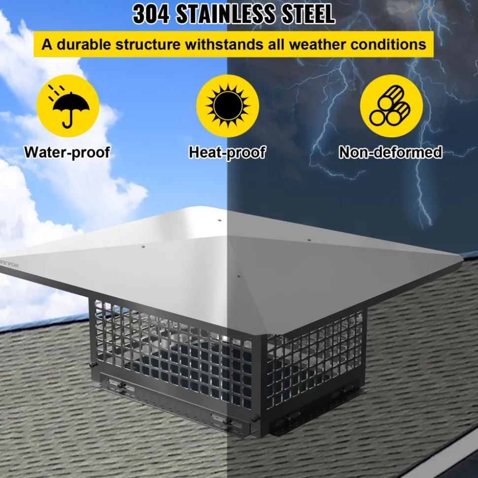 VEVOR Chimney Cap, 8" x 13" Flue Caps, 304 Stainless Steel Fireplace Chimney Cover, Adjustable Metal Spark Arrestor with Bolts Screws, Mesh Chimney Flue Cover for Outside Existing Clay Flue Tile