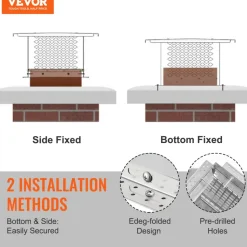 VEVOR Chimney Cap, 13 x 9 inch, 304 Stainless Steel Fireplace Chimney Cover, Not Easily Toppled & Practical Accessories & Easy Installation, Fits Mesh Flue Covers Outside Clay Flue Shingles, Silver
