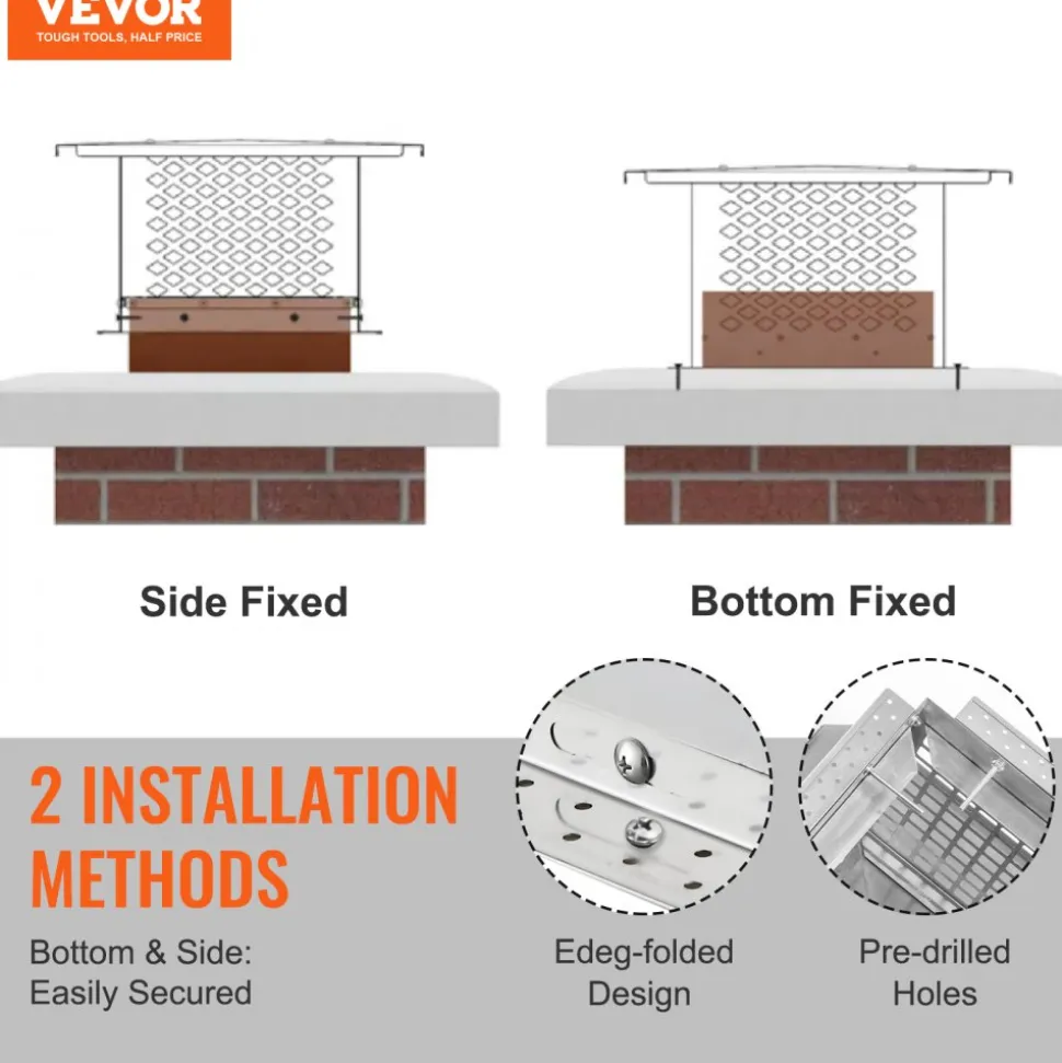 VEVOR Chimney Cap, 13 x 9 inch, 304 Stainless Steel Fireplace Chimney Cover, Not Easily Toppled & Practical Accessories & Easy Installation, Fits Mesh Flue Covers Outside Clay Flue Shingles, Silver