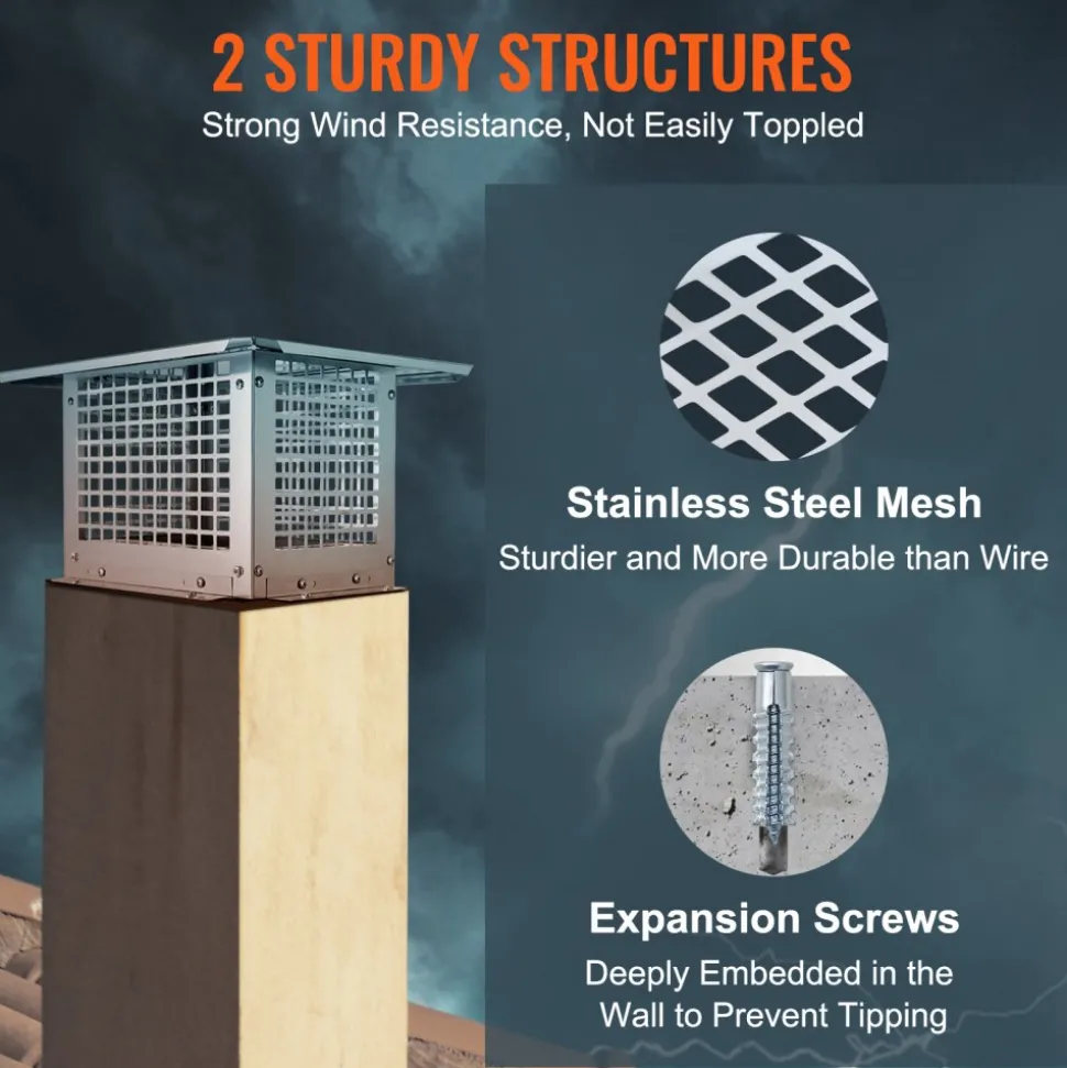 VEVOR Chimney Cap, 12 x 12 inch, 304 Stainless Steel Fireplace Chimney Cover, Not Easily Toppled & Practical Accessories & Easy Installation, Fits Mesh Flue Covers Outside Clay Flue Shingles, Silver