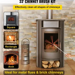 VEVOR Chimney Sweep Kit 33FT, Chimney Cleaning Tool Kits with 10 Nylon Flexible Rods, Chimney Brush 394 Inch for Sweeping Fireplace