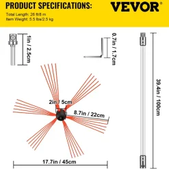 VEVOR Chimney Sweep Kit 26FT, Chimney Brush 315 Inch Chimney Brush Rod Kit 8 Rods with Nylon Flexible Rods .