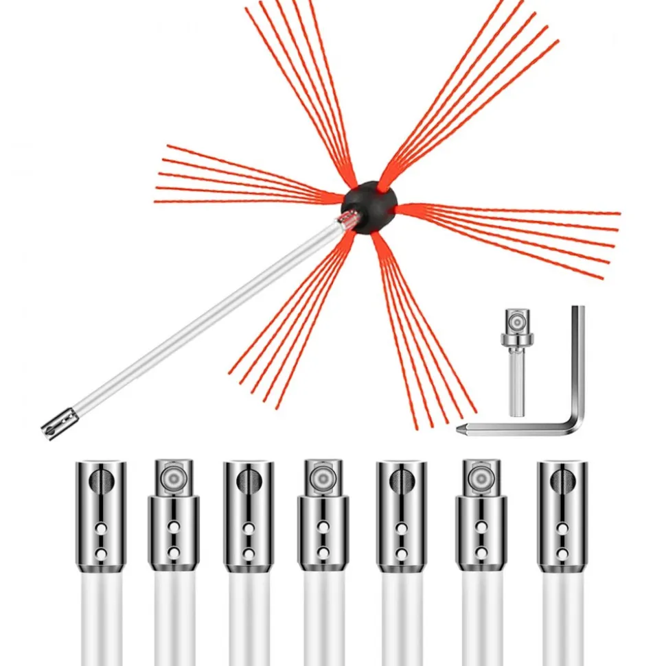 VEVOR Chimney Sweep Kit 26FT, Chimney Brush 315 Inch Chimney Brush Rod Kit 8 Rods with Nylon Flexible Rods .