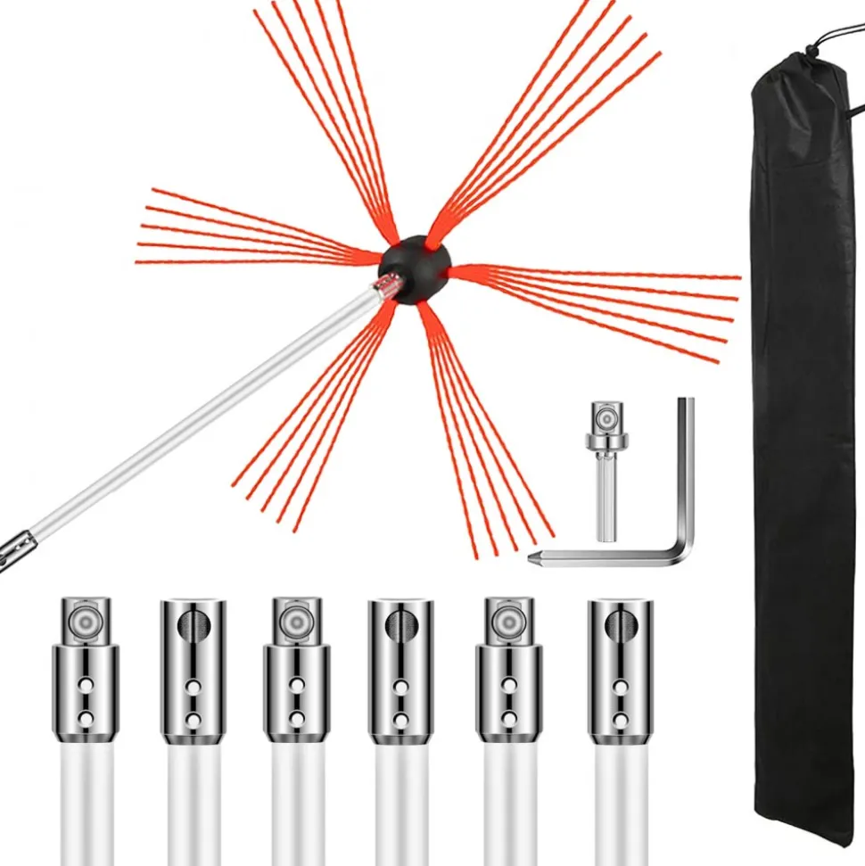VEVOR Chimney Sweep Kit 23FT Length, Chimney Brush Kit with 7 Nylon Flexible Rods, Rotary Chimney Cleaning Kit Driven by Drill, Chimney Cleaning Tool Kits for Sweeping Fireplace Flue