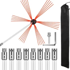 VEVOR Chimney Sweep Kit 30FT Length, Chimney Brush Kit with 9 Nylon Flexible Rods, Rotary Chimney Cleaning Kit Driven by Drill, Chimney Cleaning Tool Kits for Sweeping Fireplace Flue