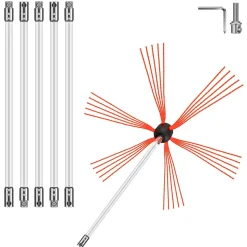 VEVOR Chimney Sweep Kit 20FT Length, Chimney Brush Kit with 6 Nylon Flexible Rods, Rotary Chimney Cleaning Kit Driven by Drill, Chimney Cleaning Tool Kits for Sweeping Fireplace Flue