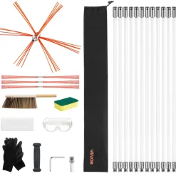 VEVOR Chimney Sweep Kit, 39 ft Maximum Extendable Length Chimney Sweep, Chimneys Cleaning Kit with Bristle Replacements & Goggles, 90° Bendable Fireplace Cleaning Tool, for Square, Rectangle Chimneys