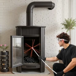VEVOR Chimney Sweep Kit, 26 ft Maximum Extendable Length Chimney Brush, Chimneys Cleaning Kit with Bristle Replacements & Goggles, 90° Bendable Fireplace Cleaning Tool, for Square, Rectangle Chimneys