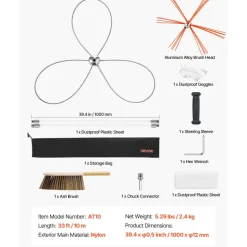 VEVOR Chimney Sweep Kit, 33 ft Maximum Extendable Length Chimney Brush, Chimney Cleaner Sweeper with Dual Brush Heads, Brush & Goggles, Fireplace Cleaning Tool for Square, Rectangle, Arch Chimneys