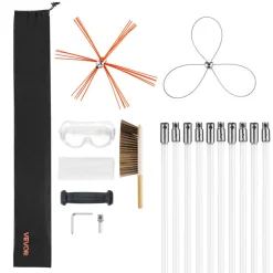 VEVOR Chimney Sweep Kit, 33 ft Maximum Extendable Length Chimney Brush, Chimney Cleaner Sweeper with Dual Brush Heads, Brush & Goggles, Fireplace Cleaning Tool for Square, Rectangle, Arch Chimneys