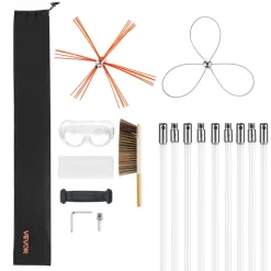 VEVOR Chimney Sweep Kit, 30 ft Maximum Extendable Length Chimney Brush, Chimney Cleaner Sweeper with Dual Brush Heads, Brush & Goggles, Fireplace Cleaning Tool for Square, Rectangle, Arch Chimneys