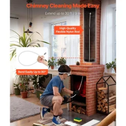 VEVOR Chimney Sweep Kit, 30 ft Maximum Extendable Length Chimney Brush, Chimney Cleaner Sweeper with Dual Brush Heads, Brush & Goggles, Fireplace Cleaning Tool for Square, Rectangle, Arch Chimneys