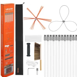 VEVOR Chimney Sweep Kit, 39 ft Maximum Extendable Length Chimney Brush, Chimney Cleaner Sweeper with Dual Brush Heads & Bristle Replacements, Fireplace Cleaning Tool for Square, Rectangle Chimneys