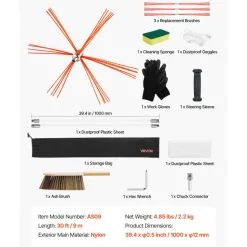 VEVOR Chimney Sweep Kit, 30 ft Maximum Extendable Length Chimney Sweep, Chimneys Cleaning Kit with Bristle Replacements & Goggles, 90° Bendable Fireplace Cleaning Tool, for Square, Rectangle Chimneys