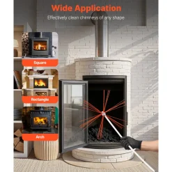 VEVOR Chimney Sweep Kit, 30 ft Maximum Extendable Length Chimney Sweep, Chimneys Cleaning Kit with Bristle Replacements & Goggles, 90° Bendable Fireplace Cleaning Tool, for Square, Rectangle Chimneys