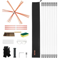 VEVOR Chimney Sweep Kit, 30 ft Maximum Extendable Length Chimney Sweep, Chimneys Cleaning Kit with Bristle Replacements & Goggles, 90° Bendable Fireplace Cleaning Tool, for Square, Rectangle Chimneys