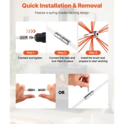 VEVOR Chimney Sweep Kit, 23 ft Maximum Extendable Length Chimney Brush, Chimneys Cleaning Kit with Bristle Replacements & Goggles, 90° Bendable Fireplace Cleaning Tool, for Square, Rectangle Chimneys