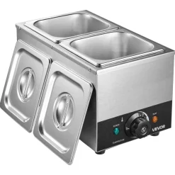 VEVOR Chocolate Melting Machine, 2 Tanks 9 Lbs Choc Commercial Melter, 800W High Power, Water Bath Heating System, Stainless Steel Body, 86℉- 185℉ Temp Range, Chocolate Warmer for Cheese Milk