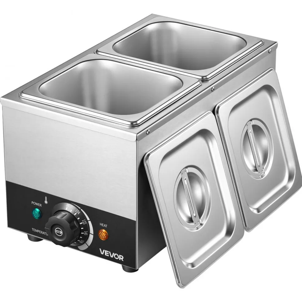 VEVOR Chocolate Melting Machine, 2 Tanks 9 Lbs Choc Commercial Melter, 800W High Power, Water Bath Heating System, Stainless Steel Body, 86℉- 185℉ Temp Range, Chocolate Warmer for Cheese Milk
