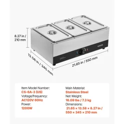 VEVOR Chocolate Melting Machine, 3 Tanks 27 Lbs Choc Commercial Melter, 1200W High Power, Water Bath Heating System, Stainless Steel Body, 86℉- 185℉ Temp Range, Chocolate Warmer for Cheese Milk