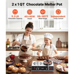 VEVOR Chocolate Melting Pot - 2 x 1 QT Pots, 86℉ - 185℉ Choc Warm Machine, 80W Even Cheese Melter, 2 Knobs Temp Control, 2 Ceramic Coated Pots, Electric Warmer for Mulled Milk Candy, Commercial & Home