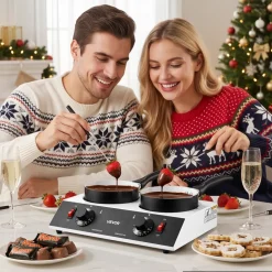 VEVOR Chocolate Melting Pot - 2 x 1 QT Pots, 86℉ - 185℉ Choc Warm Machine, 80W Even Cheese Melter, 2 Knobs Temp Control, 2 Ceramic Coated Pots, Electric Warmer for Mulled Milk Candy, Commercial & Home